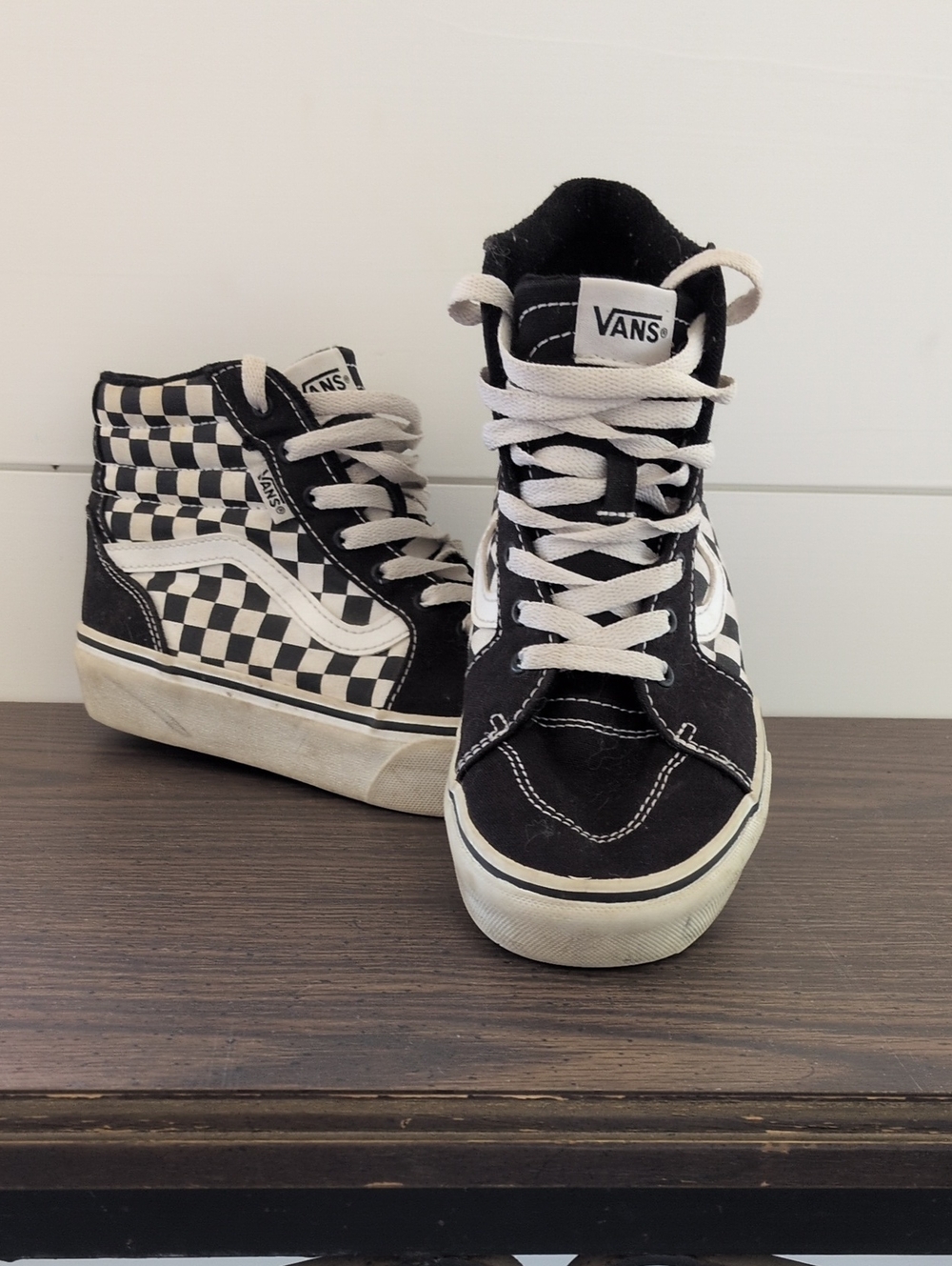 Vans Kids Checkerboard High-Top Sneakers in Black and White